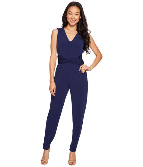 black michael michael kors solid twist knit jumpsuit|Michael Kors sleeveless belted jumpsuit.